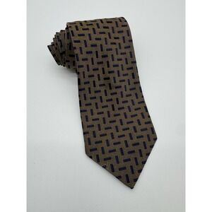 Richel 100% Silk Tie Gold‎ Navy Geometric Pattern Classic Mens Necktie